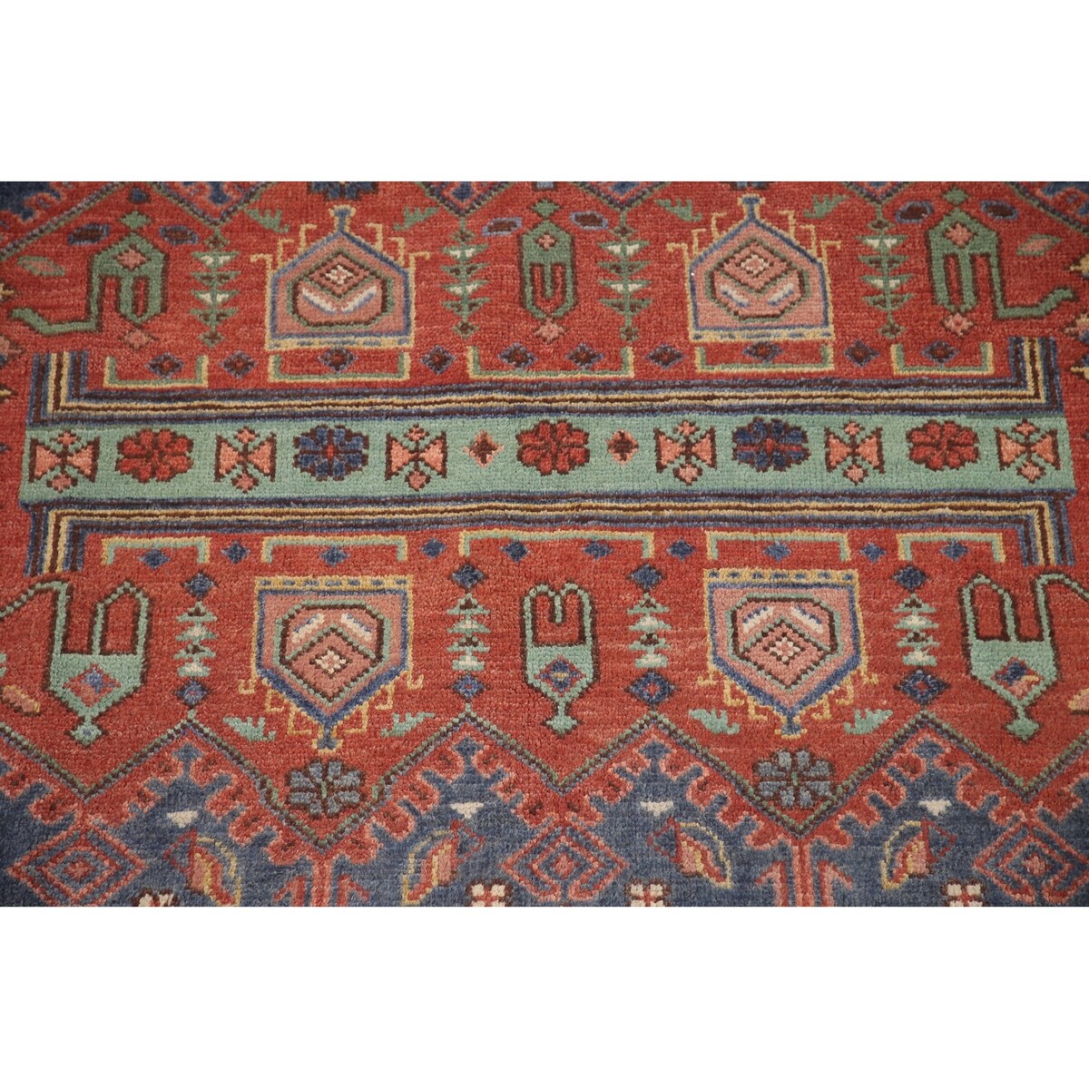 Geometric Sirjan Oriental Area Rug Hand-knotted Wool Carpet - 7'10" x 9'11"
