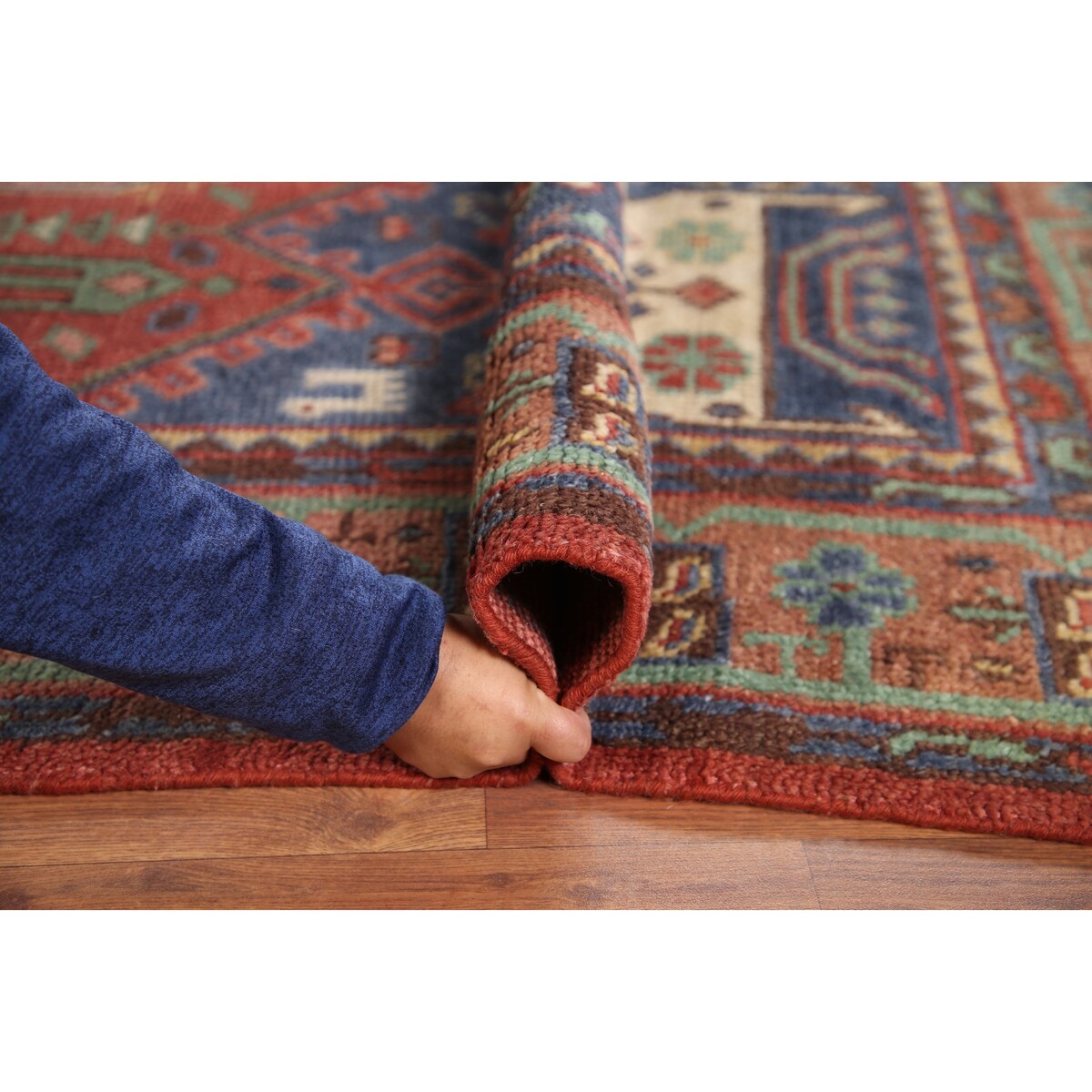 Geometric Sirjan Oriental Area Rug Hand-knotted Wool Carpet - 7'10" x 9'11"