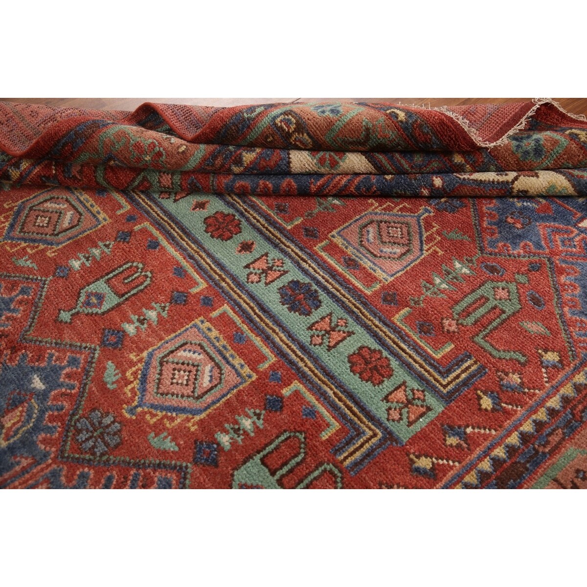 Geometric Sirjan Oriental Area Rug Hand-knotted Wool Carpet - 7'10" x 9'11"