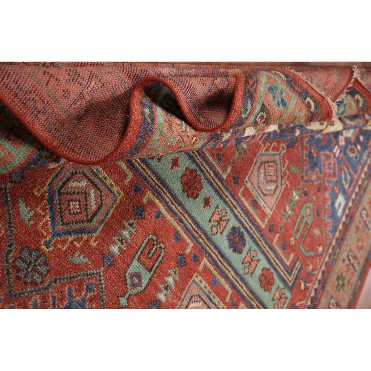 Geometric Sirjan Oriental Area Rug Hand-knotted Wool Carpet - 7'10" x 9'11"