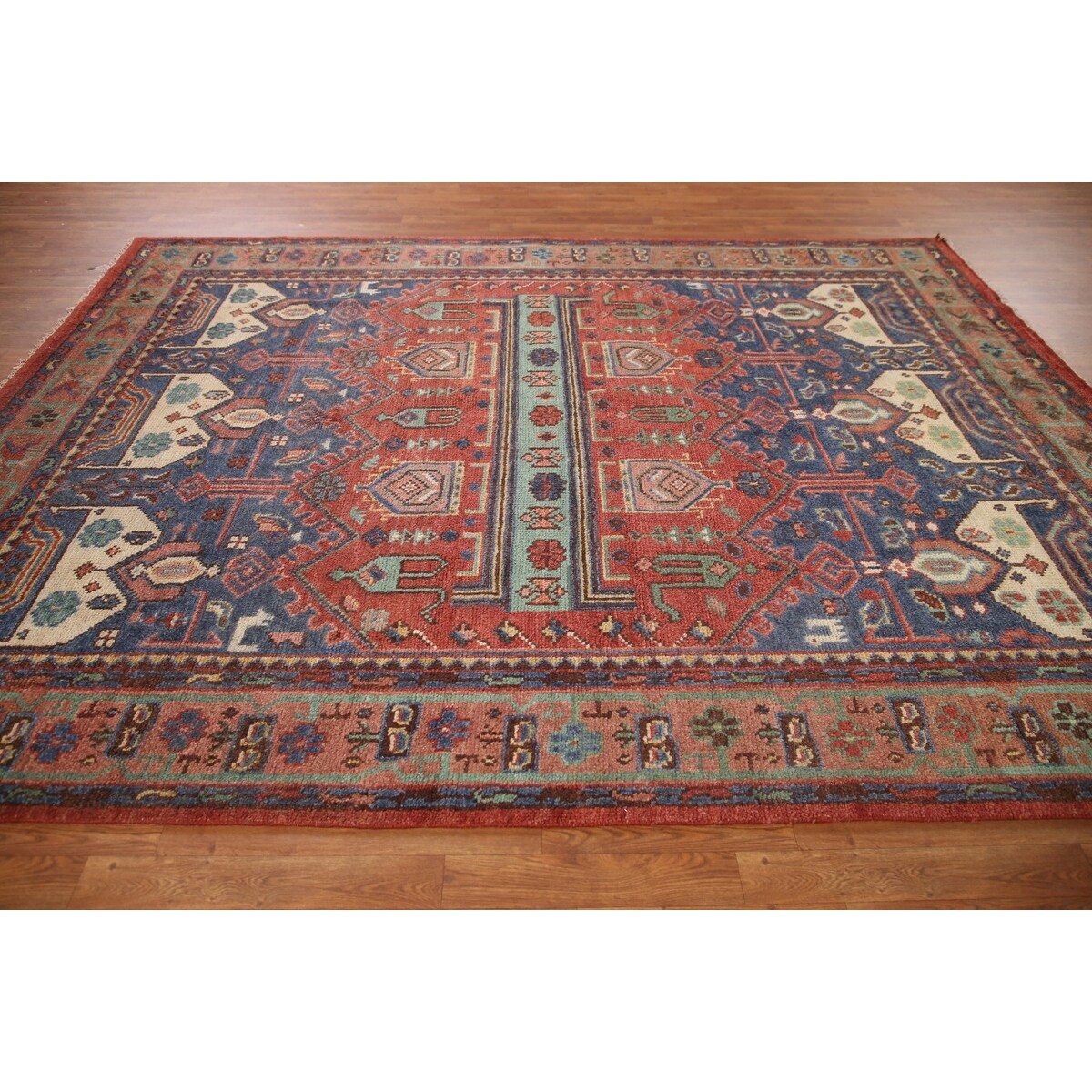 Geometric Sirjan Oriental Area Rug Hand-knotted Wool Carpet - 7'10" x 9'11"