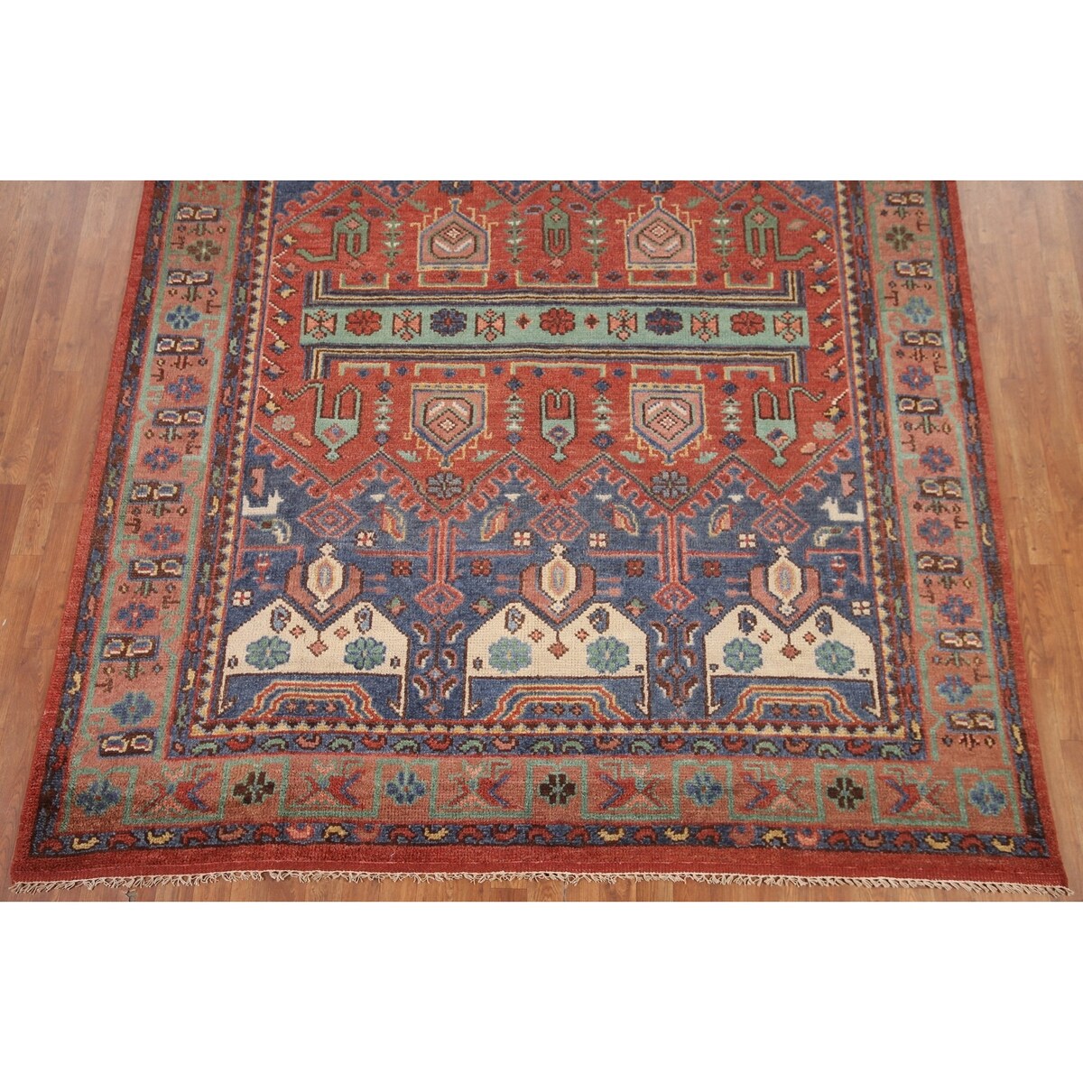 Geometric Sirjan Oriental Area Rug Hand-knotted Wool Carpet - 7'10" x 9'11"