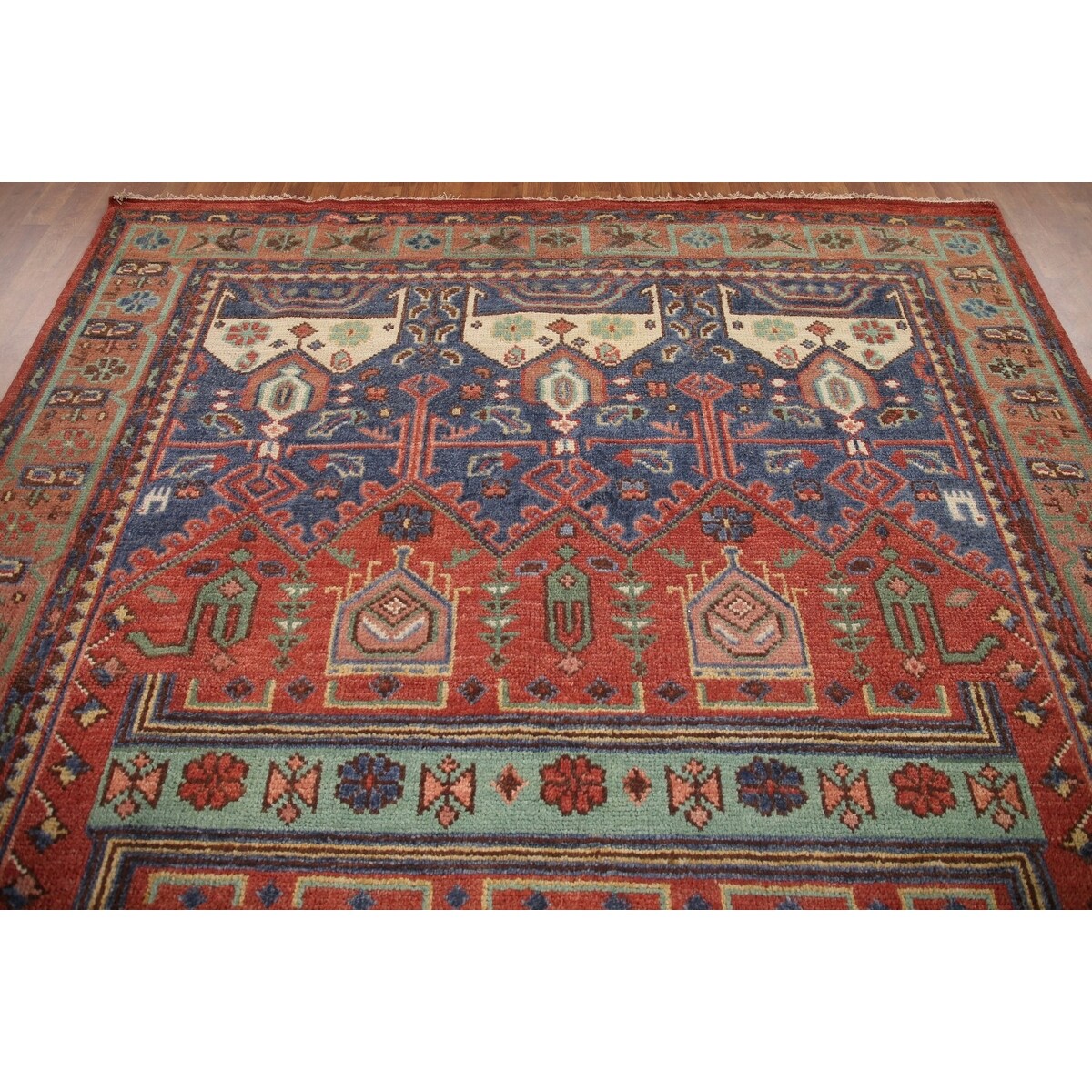 Geometric Sirjan Oriental Area Rug Hand-knotted Wool Carpet - 7'10" x 9'11"