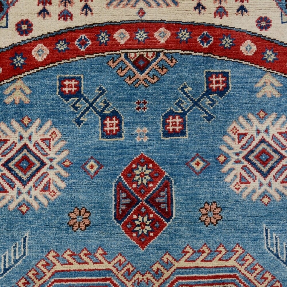 Geometric Super Kazak Oriental Blue Area Rug Handmade Carpet - 7'9" x 7'9" Round