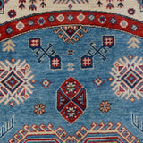 Geometric Super Kazak Oriental Blue Area Rug Handmade Carpet - 7'9" x 7'9" Round