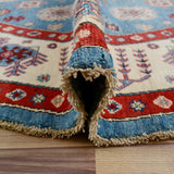 Geometric Super Kazak Oriental Blue Area Rug Handmade Carpet - 7'9" x 7'9" Round