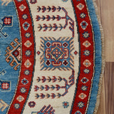 Geometric Super Kazak Oriental Blue Area Rug Handmade Carpet - 7'9" x 7'9" Round
