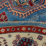 Geometric Super Kazak Oriental Blue Area Rug Handmade Carpet - 7'9" x 7'9" Round