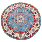 Geometric Super Kazak Oriental Blue Area Rug Handmade Carpet - 7'9" x 7'9" Round