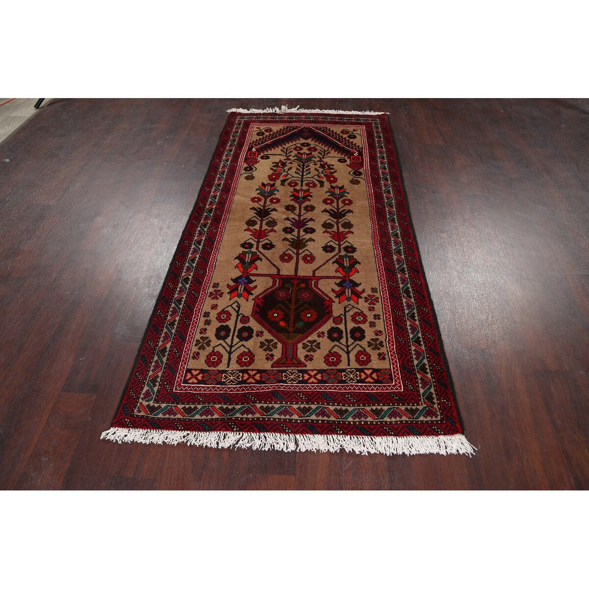 Geometric Traditional Balouch Persian Runner Rug Wool Hand-knotted - 3'3" x 6'10"