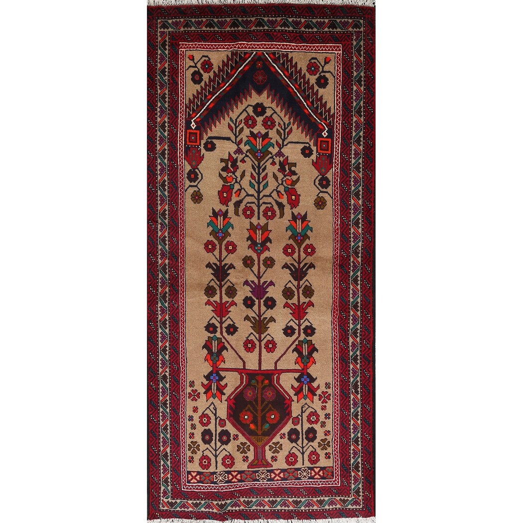 Geometric Traditional Balouch Persian Runner Rug Wool Hand-knotted - 3'3" x 6'10"