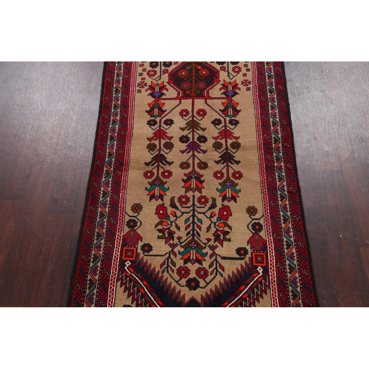 Geometric Traditional Balouch Persian Runner Rug Wool Hand-knotted - 3'3" x 6'10"