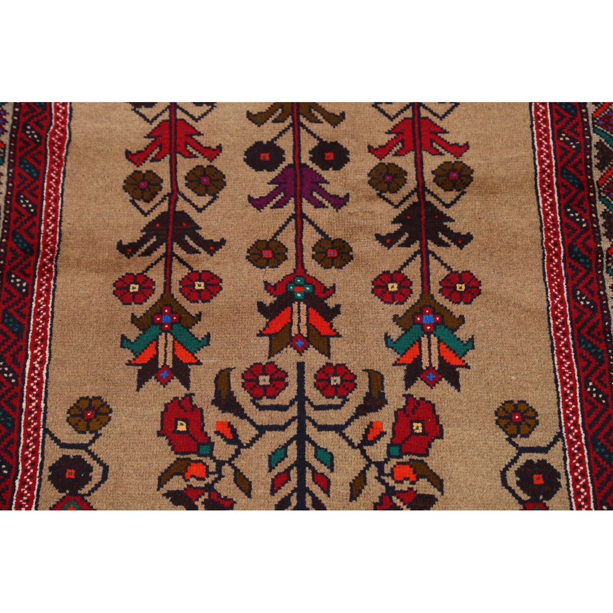 Geometric Traditional Balouch Persian Runner Rug Wool Hand-knotted - 3'3" x 6'10"