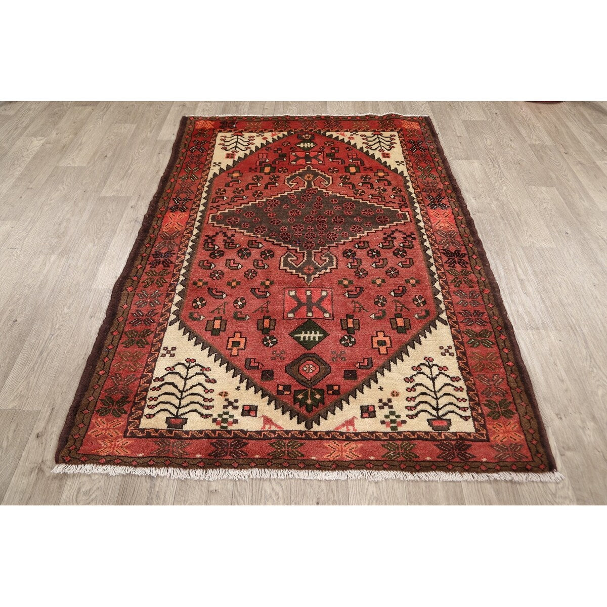 Geometric Traditional Hamedan Persian Area Rug Wool Hand-knotted - 4'4" x 6'0"
