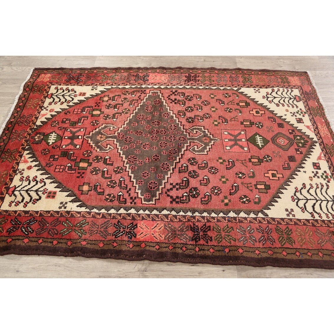 Geometric Traditional Hamedan Persian Area Rug Wool Hand-knotted - 4'4" x 6'0"
