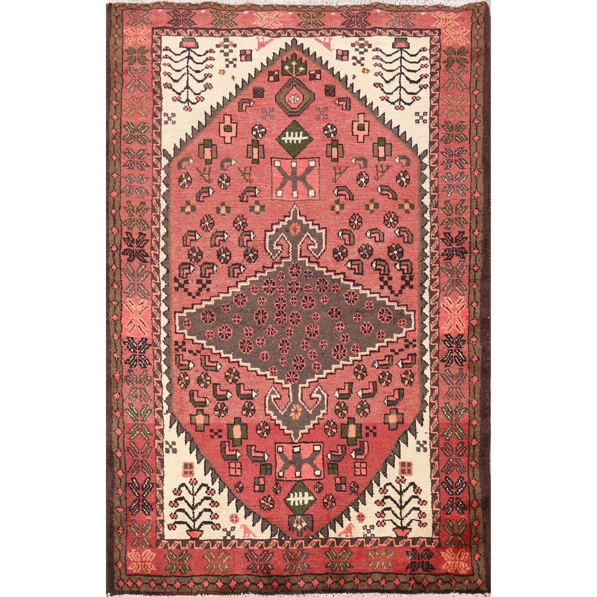 Geometric Traditional Hamedan Persian Area Rug Wool Hand-knotted - 4'4" x 6'0"