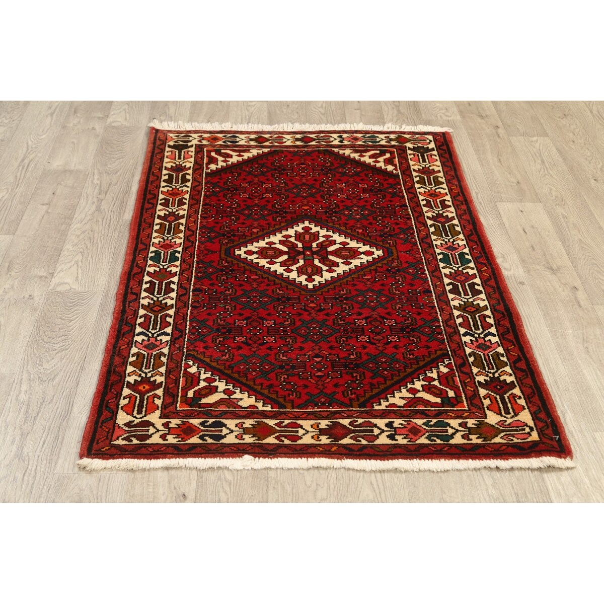 Geometric Traditional Hamedan Persian Wool Area Rug Hand-knotted - 3'6" x 5'3"