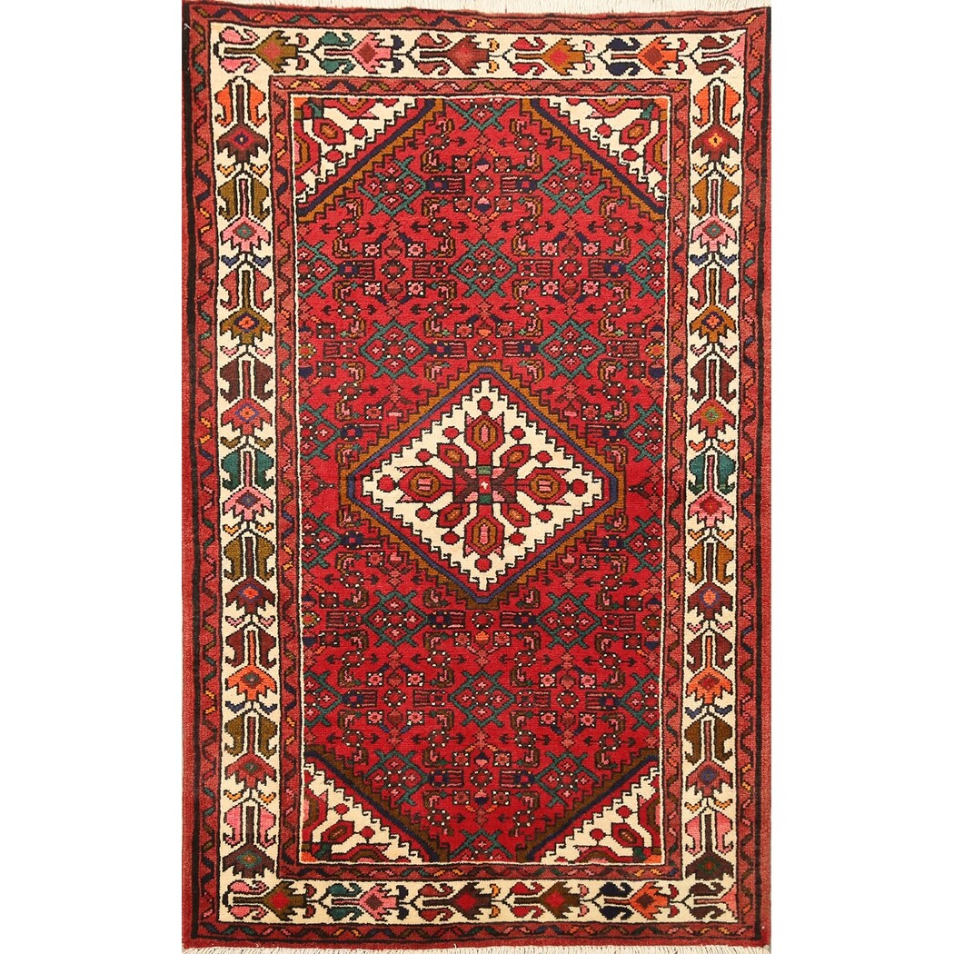 Geometric Traditional Hamedan Persian Wool Area Rug Hand-knotted - 3'6" x 5'3"