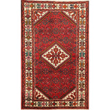 Geometric Traditional Hamedan Persian Wool Area Rug Hand-knotted - 3'6" x 5'3"