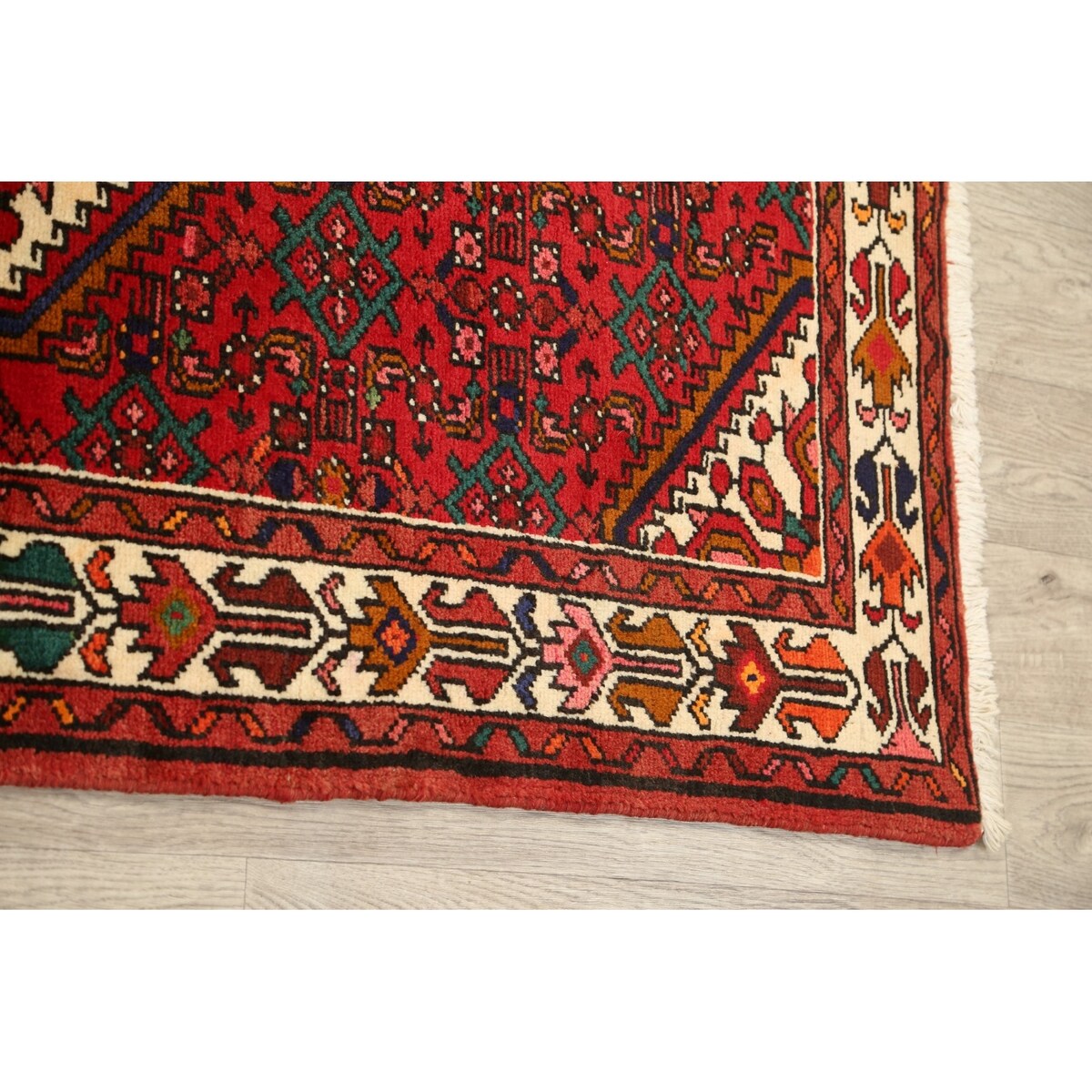 Geometric Traditional Hamedan Persian Wool Area Rug Hand-knotted - 3'6" x 5'3"