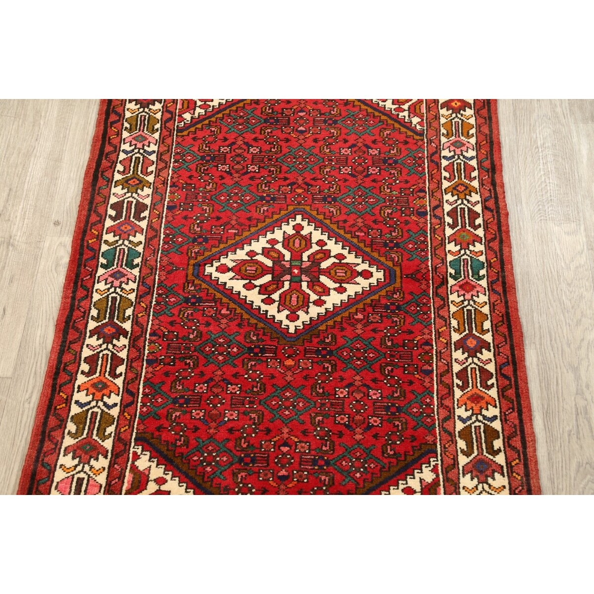 Geometric Traditional Hamedan Persian Wool Area Rug Hand-knotted - 3'6" x 5'3"