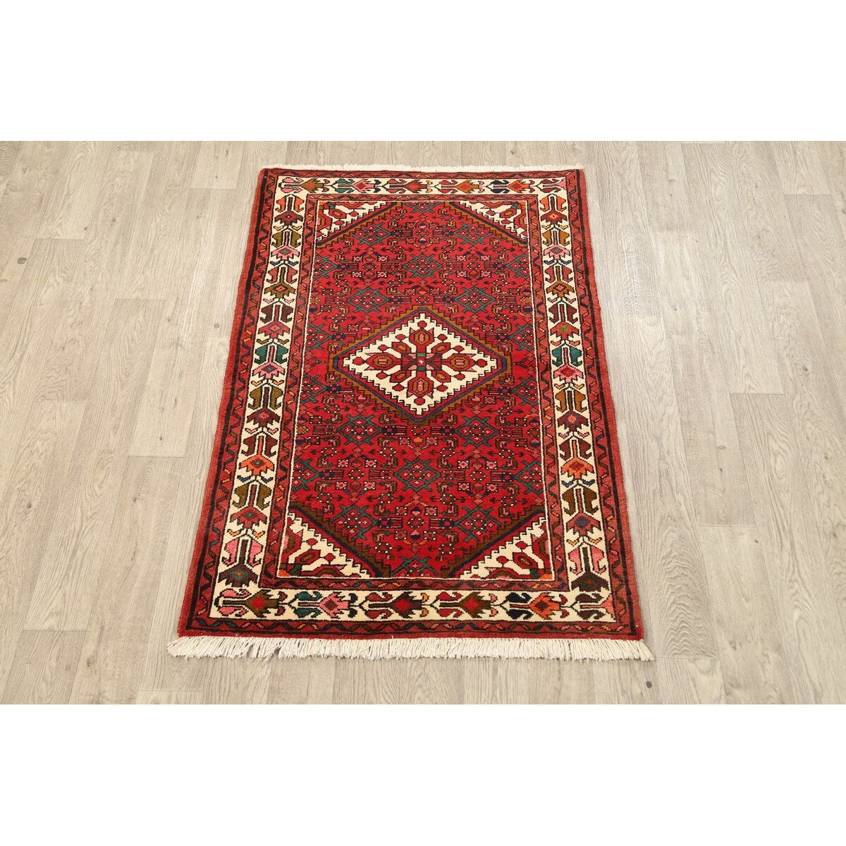 Geometric Traditional Hamedan Persian Wool Area Rug Hand-knotted - 3'6" x 5'3"