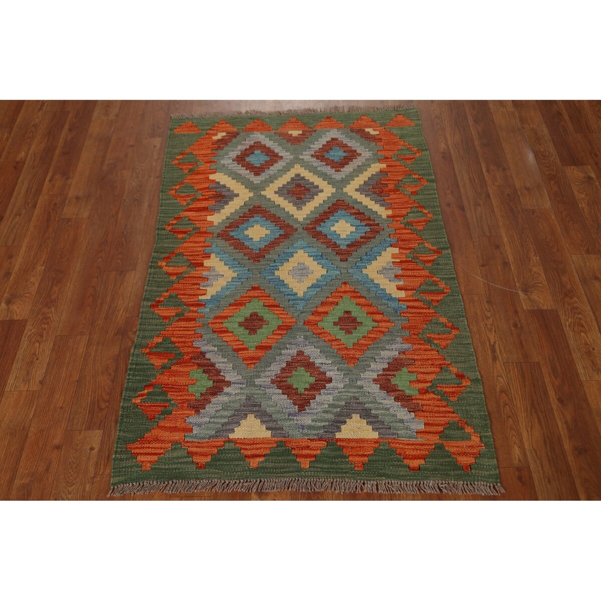 Geometric Tribal Kilim Wool Rug Hand-woven Oriental Carpet - 2'8" x 4'0"