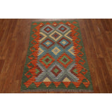 Geometric Tribal Kilim Wool Rug Hand-woven Oriental Carpet - 2'8" x 4'0"