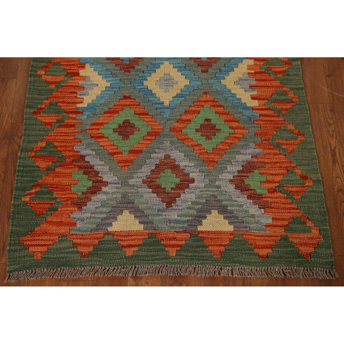 Geometric Tribal Kilim Wool Rug Hand-woven Oriental Carpet - 2'8" x 4'0"