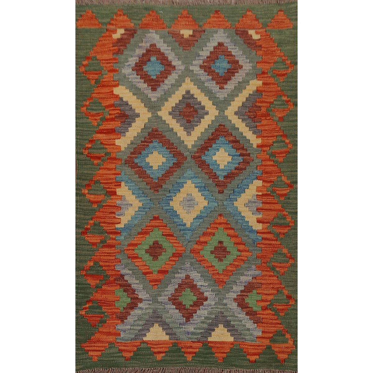 Geometric Tribal Kilim Wool Rug Hand-woven Oriental Carpet - 2'8" x 4'0"