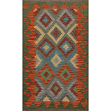 Geometric Tribal Kilim Wool Rug Hand-woven Oriental Carpet - 2'8" x 4'0"