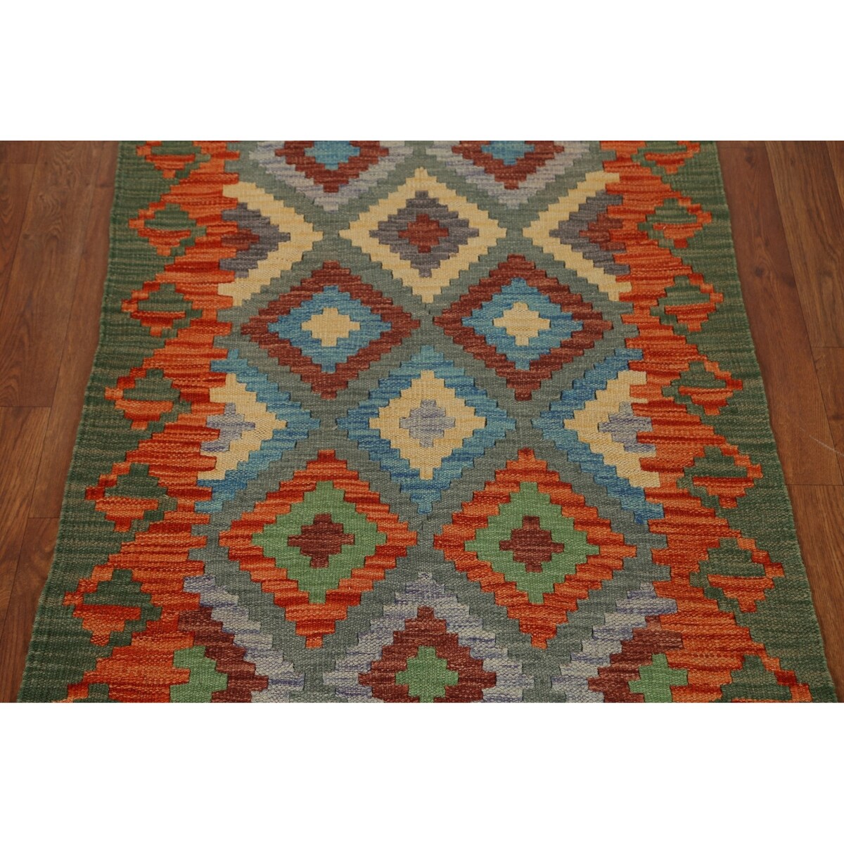 Geometric Tribal Kilim Wool Rug Hand-woven Oriental Carpet - 2'8" x 4'0"