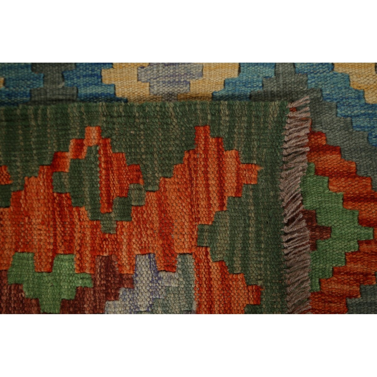 Geometric Tribal Kilim Wool Rug Hand-woven Oriental Carpet - 2'8" x 4'0"