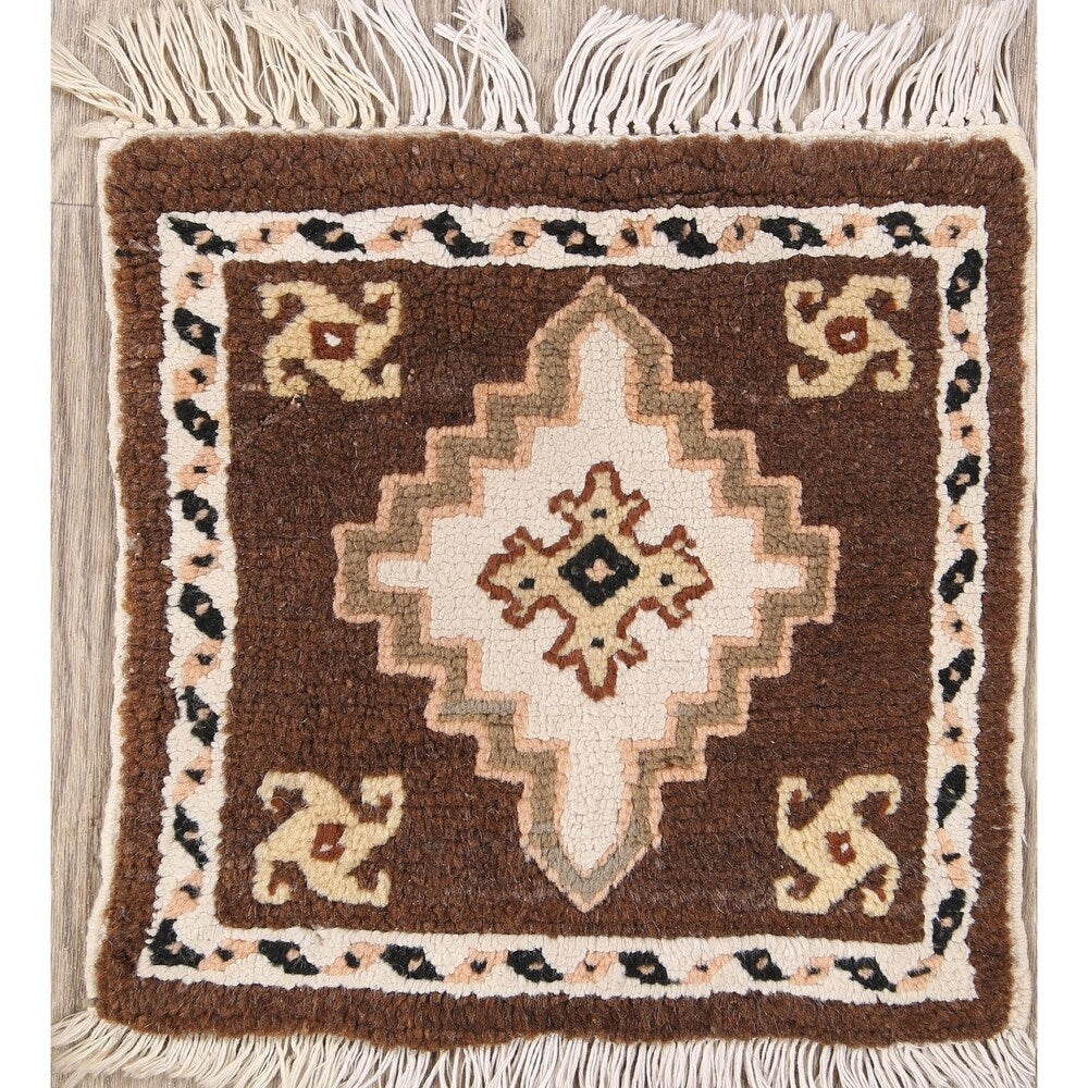 Geometric Tribal Morocan Hand Knotted Oriental Area Rug - 1'2" x 1'3" Square