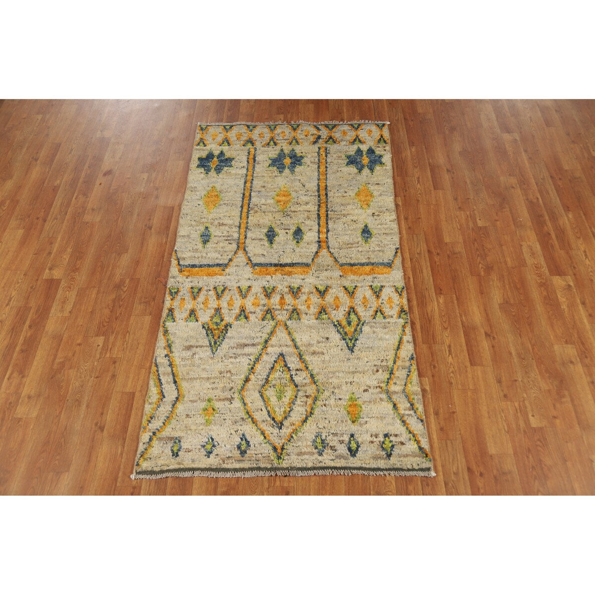 Geometric Tribal Moroccan Oriental Rug Handmade Bedroom Wool Carpet - 3'4" x 6'5"