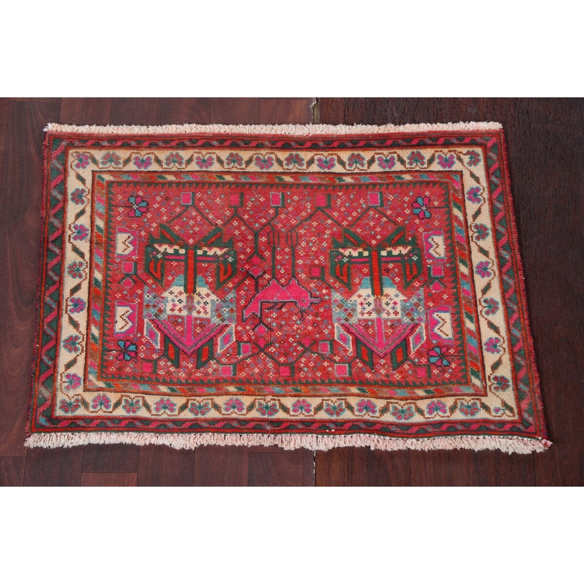 Geometric Turkoman Persian Wool Area Rug Hand-knotted Bedroom Carpet - 1'9" x 2'7"