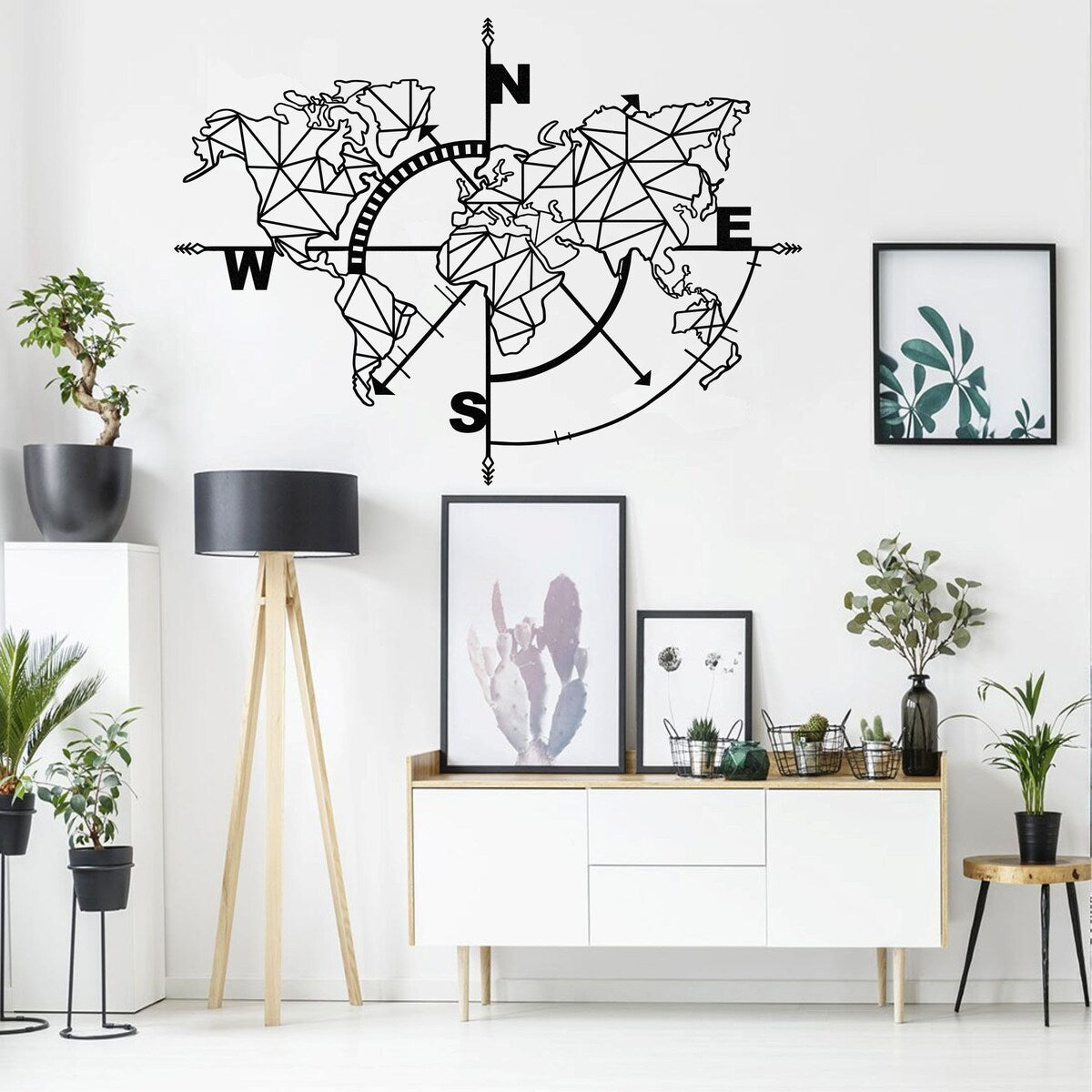 Geometric World Map Metal Wall Decor for Home and Outside - Wall-Mounted Geometric Wall Art Decor