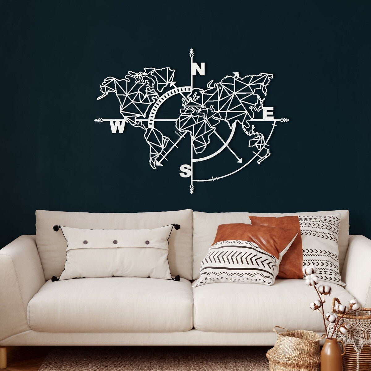 Geometric World Map Metal Wall Decor for Home and Outside - Wall-Mounted Geometric Wall Art Decor