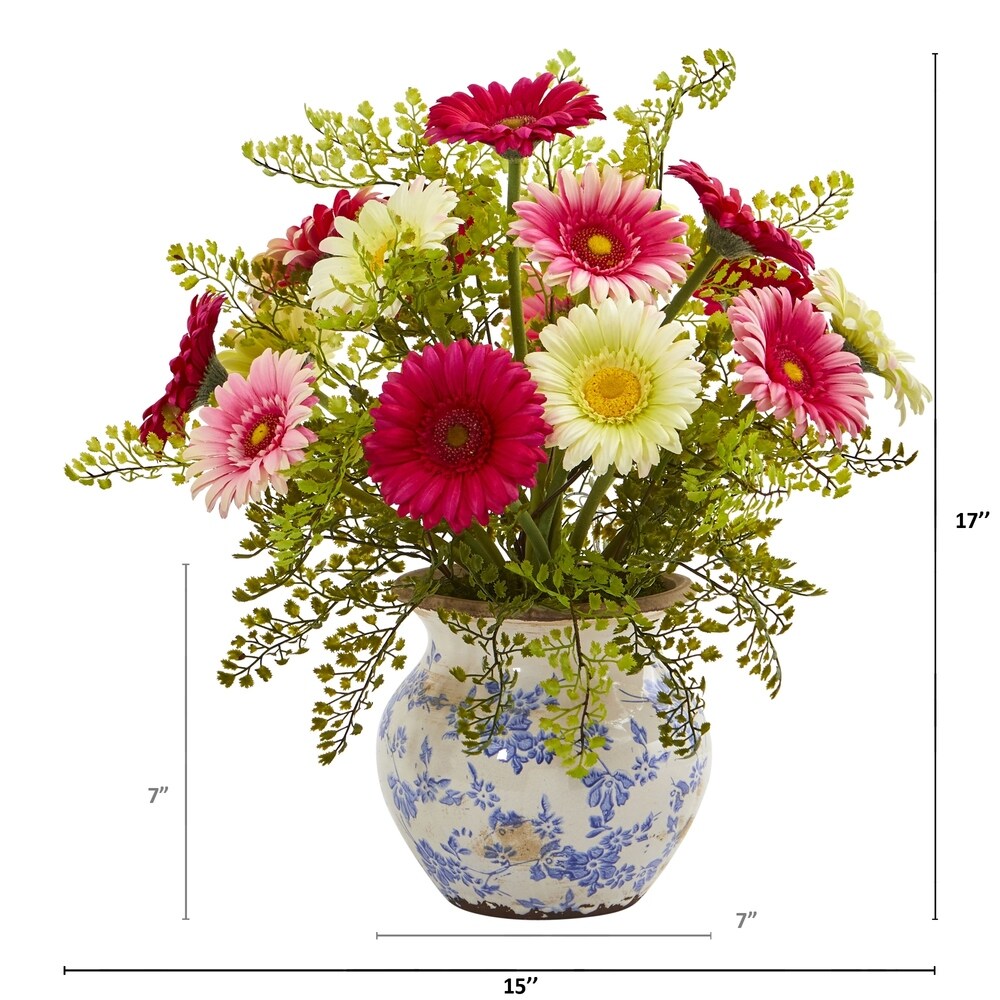 Gerber Daisy and Maiden Hair Artificial Arrangement in Vase