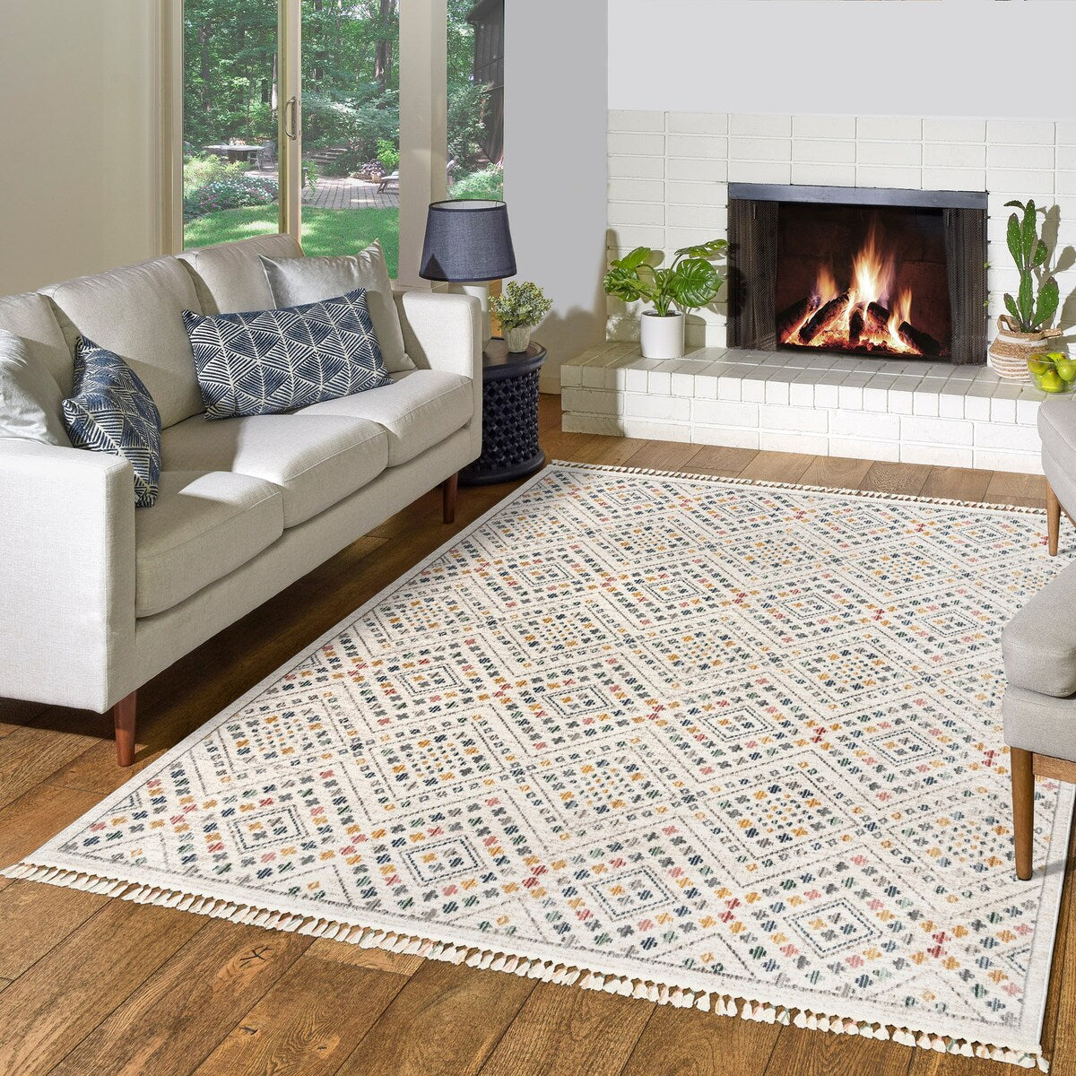 Gertmenian Amiens Moroccan Bohemian Tribal Ivory/Multi-Color Polyester Style Fringe Area Rugs