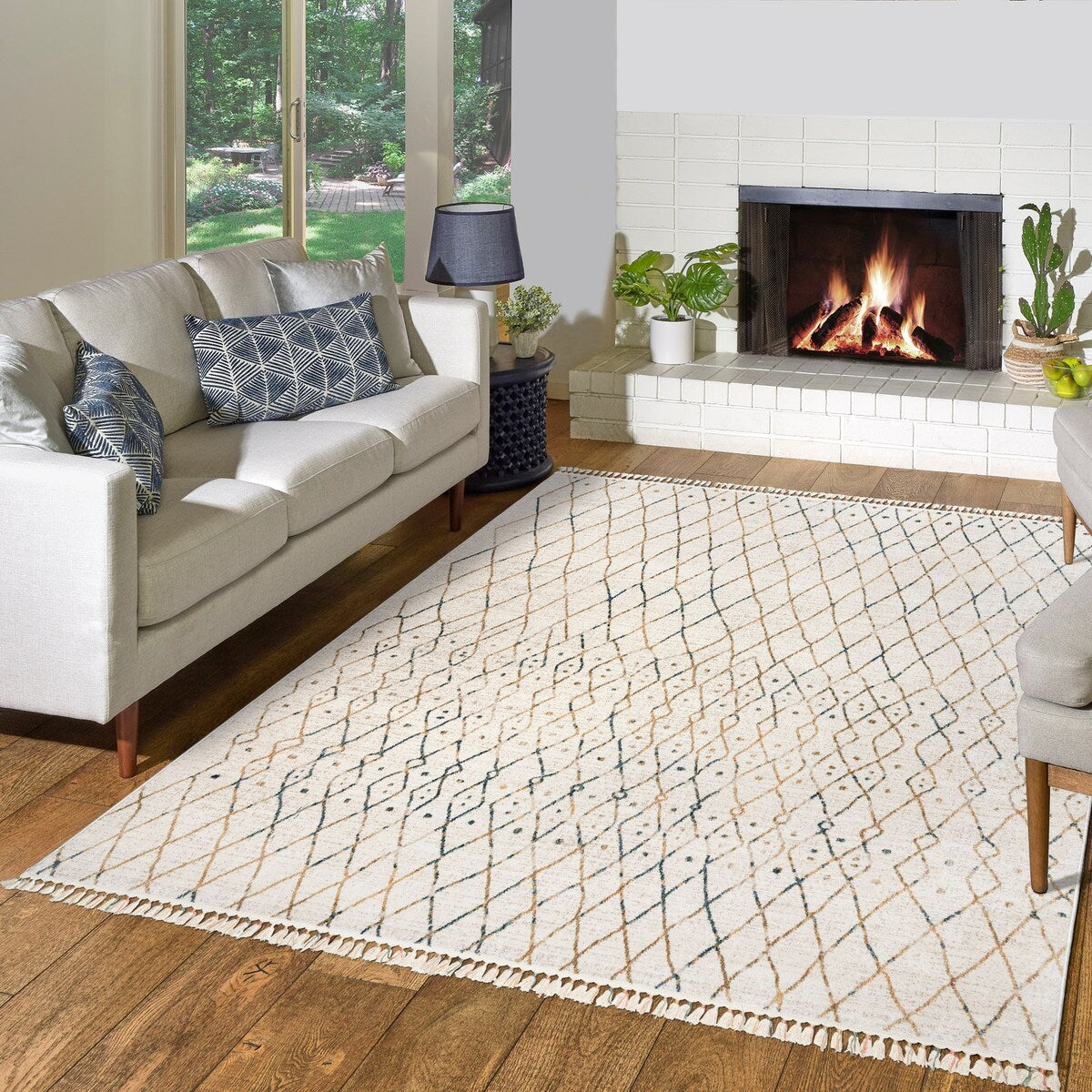 Gertmenian Amiens Moroccan Bohemian Tribal Ivory/Multi-Color Polyester Style Fringe Area Rugs