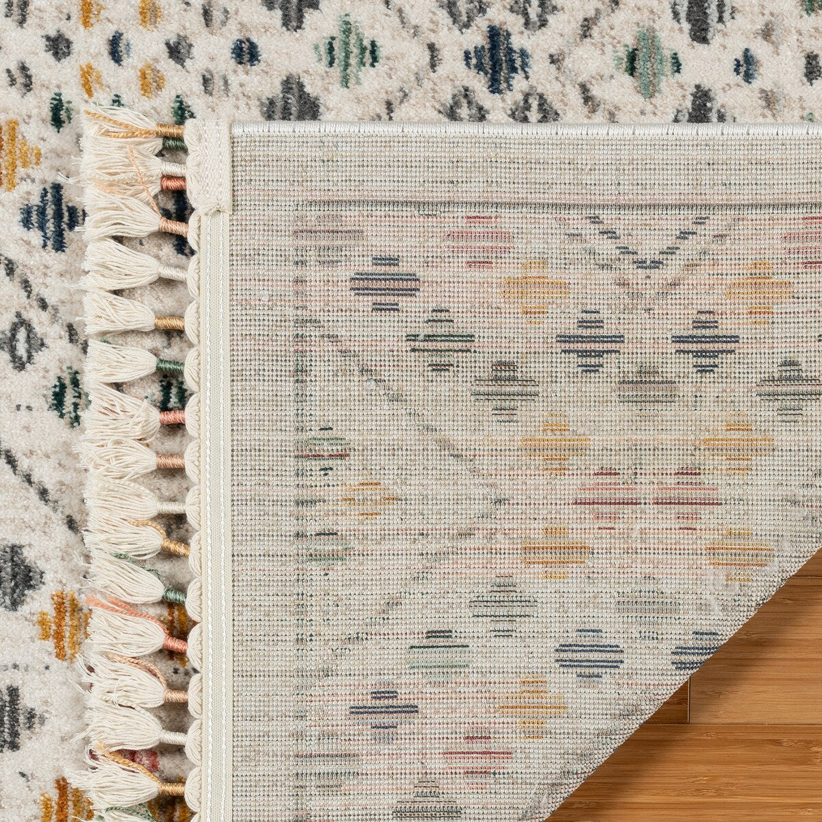 Gertmenian Amiens Moroccan Bohemian Tribal Ivory/Multi-Color Polyester Style Fringe Area Rugs