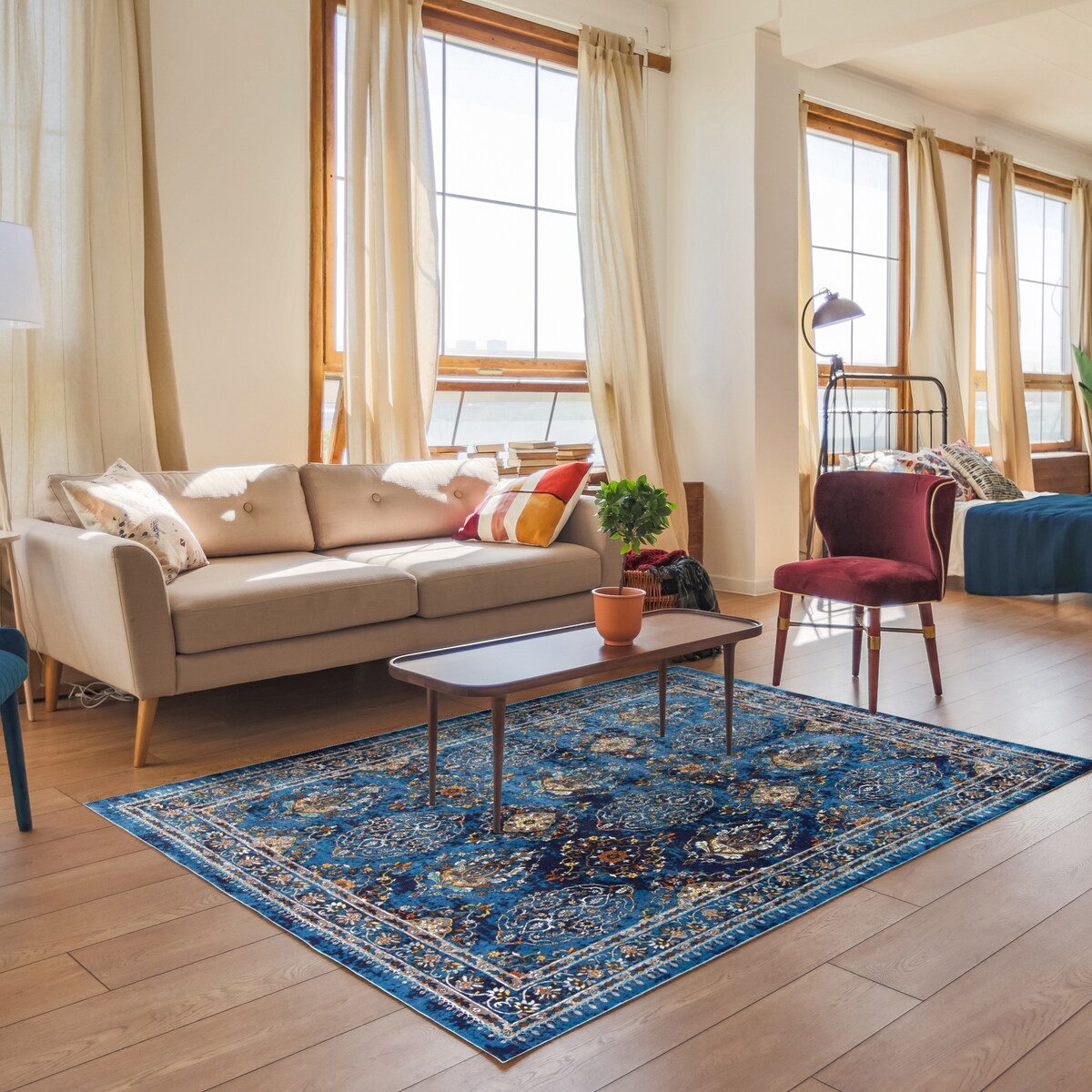 Gertmenian Brea Annet Traditional Oriental Border Blue Area Rug