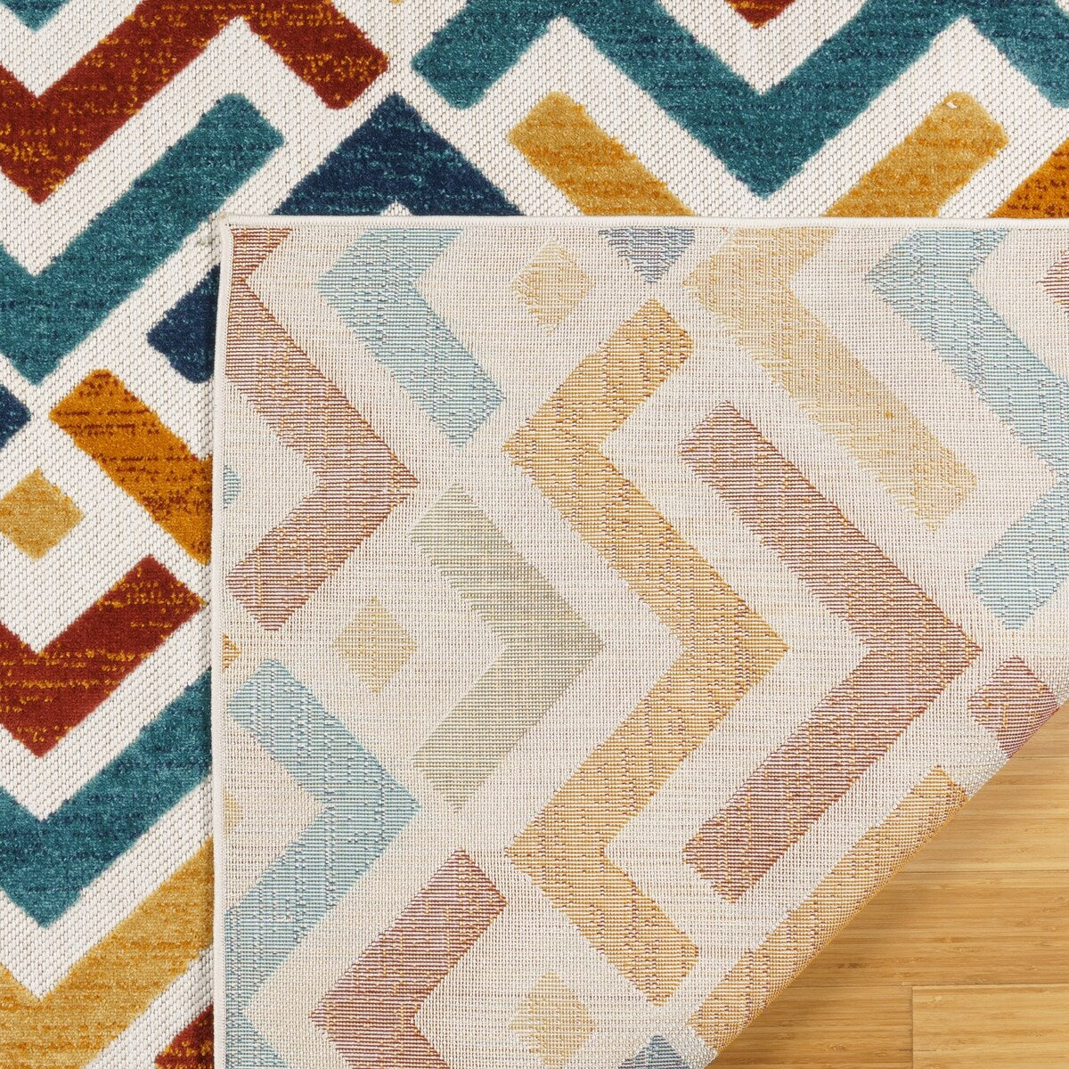 Gertmenian Fosel Allie Modern Geometric Chevron Multi-Colored Indoor/ Outdoor High-Low Area Rug