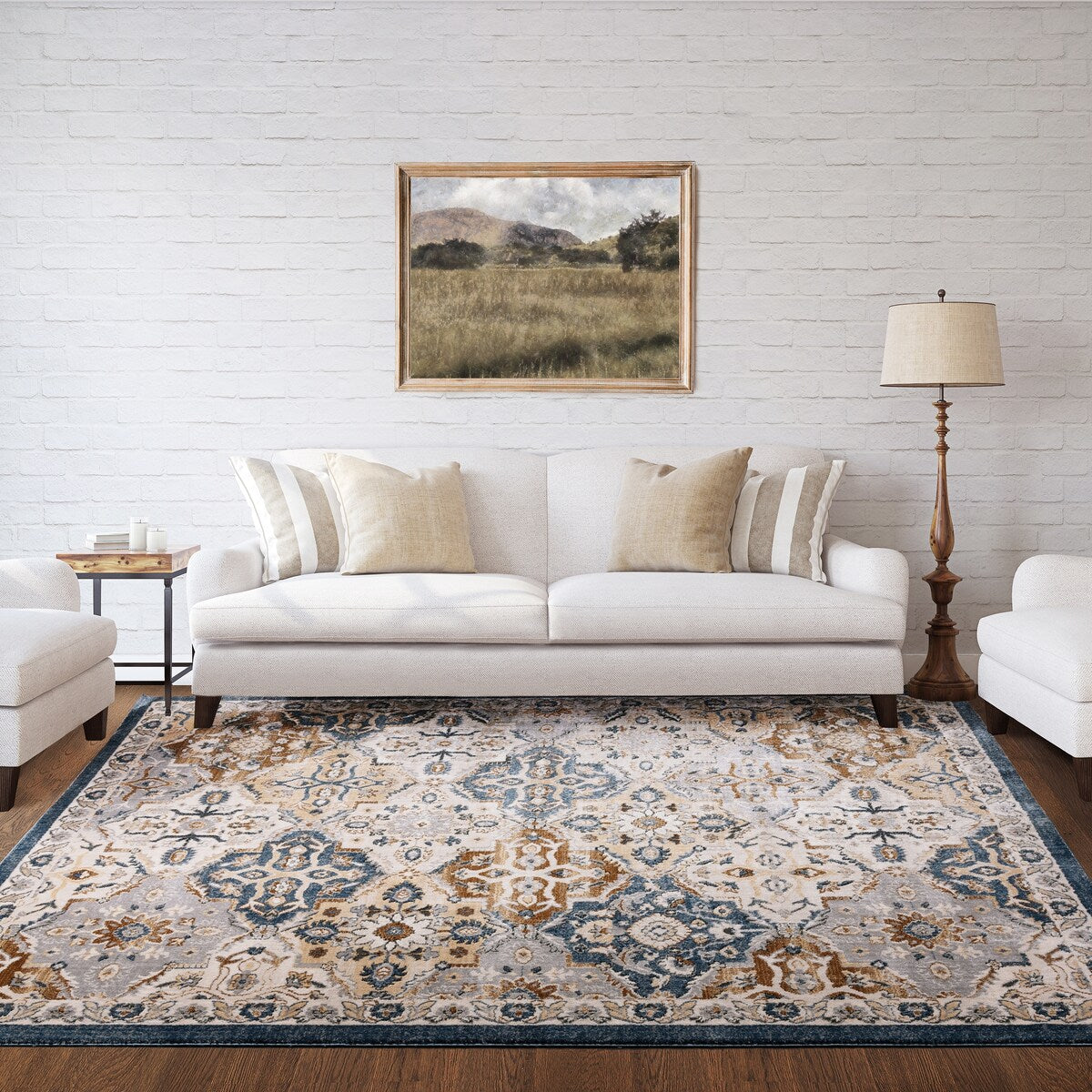 Gertmenian Herne Merrick Traditional Medallion Border Blue/Beige Area Rug