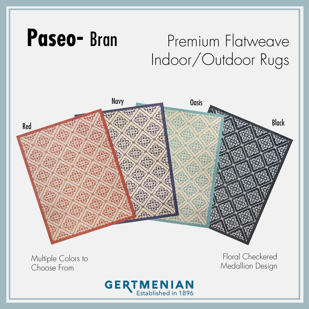 Gertmenian Paseo Bran Transitional Aqua Blue Medallion Flatweave Indoor/ Outdoor Area Rug