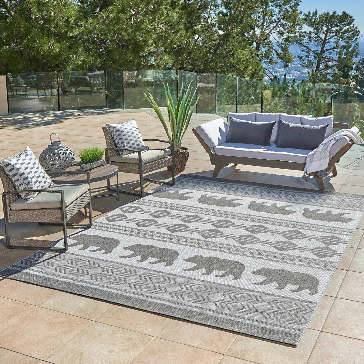 Gertmenian Paseo Orin Ash Grey Rustic Tribal Bear Indoor/ Outdoor Area Rug