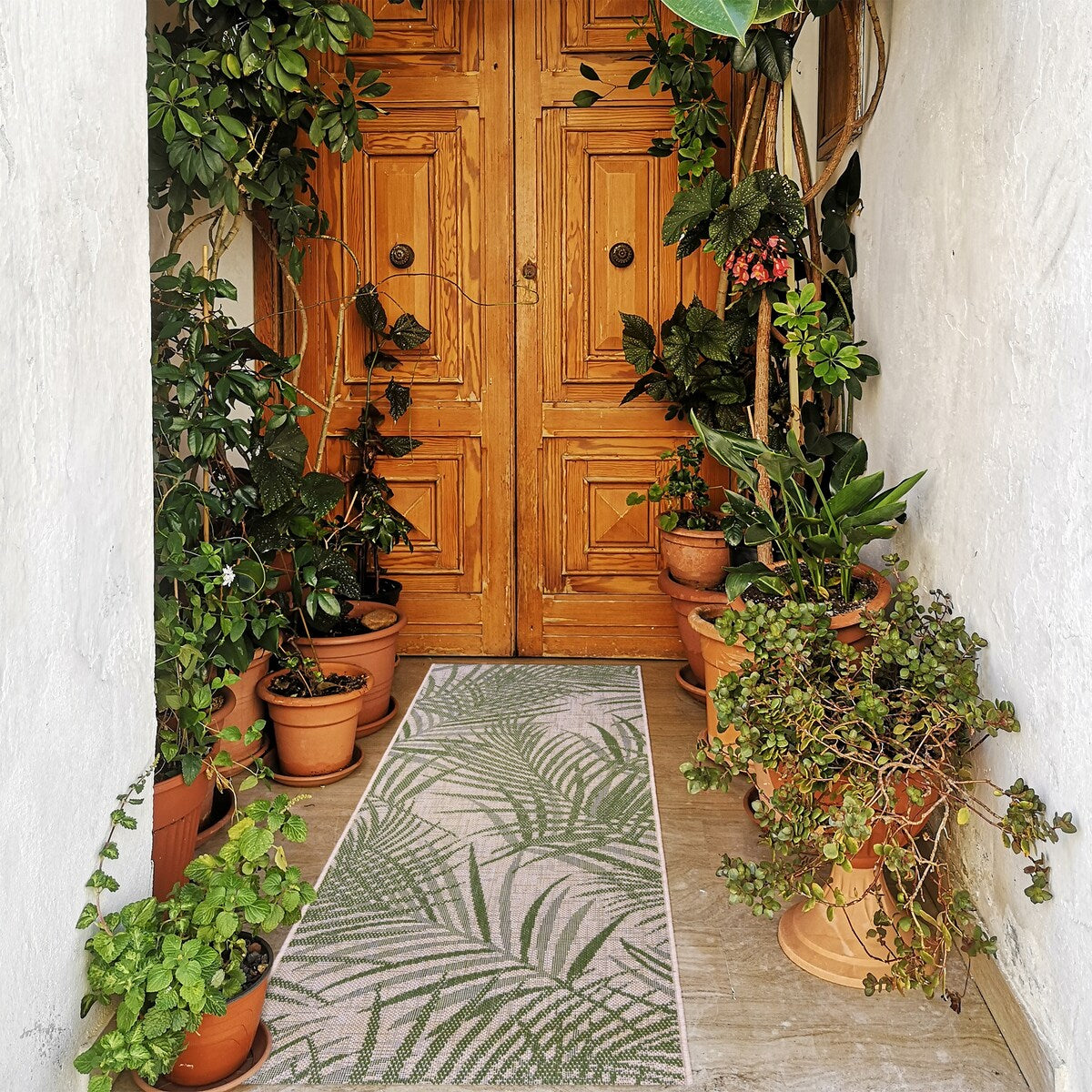 Gertmenian Paseo Paume Green Casual Palm Leaf Flatweave Indoor/ Outdoor Area Rug