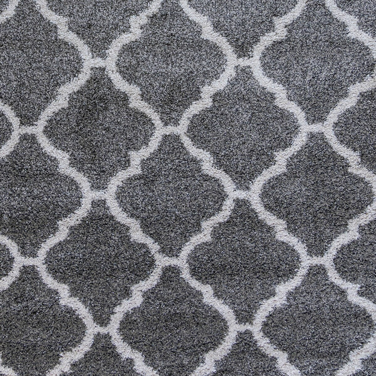 Gertmenian Ultimate Shag Modern Moroccan Ogee Tile Grey/Ivory Plush Shag Area Rug