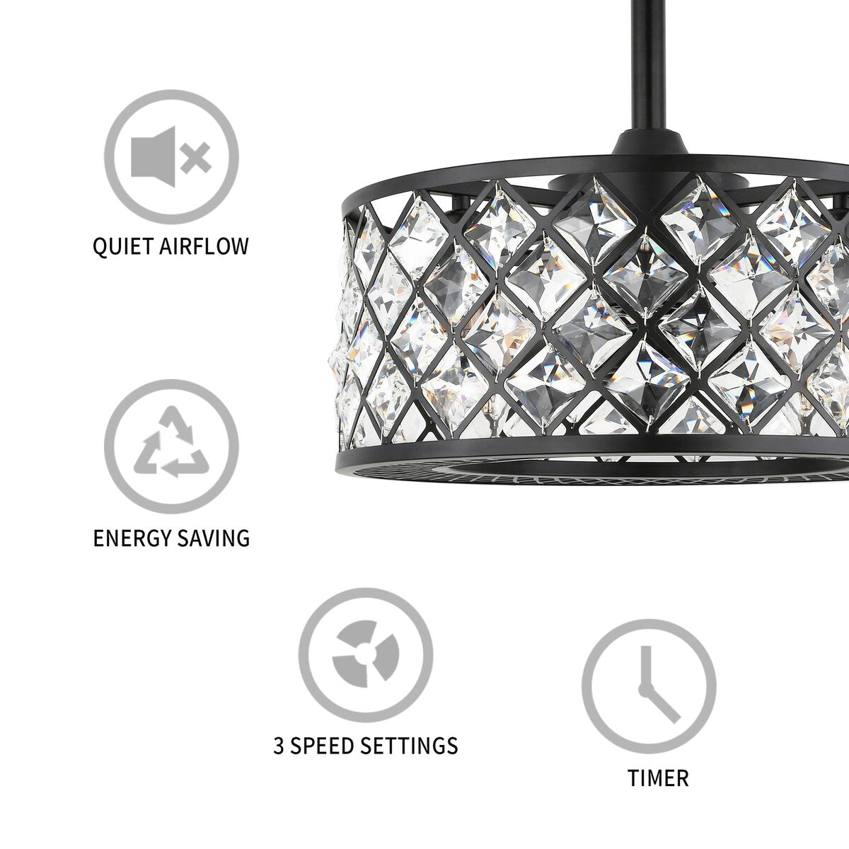 GetLedel 18-inch 8-Blade Crystal Ceiling Fan with Remote Control and Light Kit